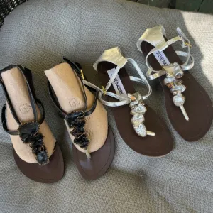 New 2 pair Girls Steve Madden Black Ruffle Sandal &amp; Silver Ruffle Sandal -Sz 1 M