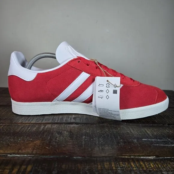 NEW Adidas Gazelle Mens Size 9.5 Low Top Shoes Sneakers Red Scarlet White JI1534