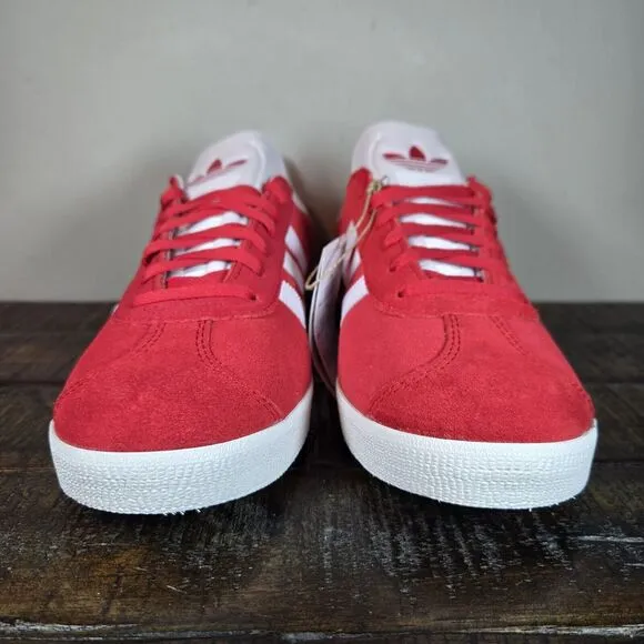 NEW Adidas Gazelle Mens Size 9.5 Low Top Shoes Sneakers Red Scarlet White JI1534