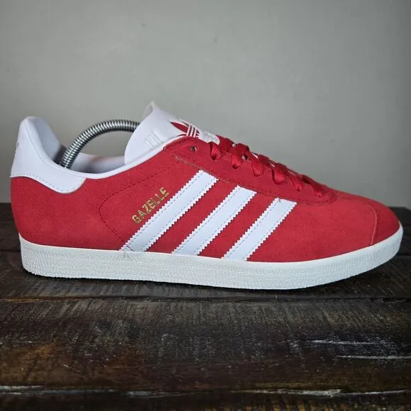 NEW Adidas Gazelle Mens Size 9.5 Low Top Shoes Sneakers Red Scarlet White JI1534