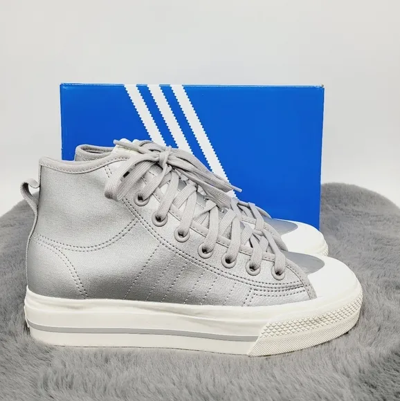 New adidas Nizza RF Platform Mid Shoes Silver Metallic Women's Size 7.5