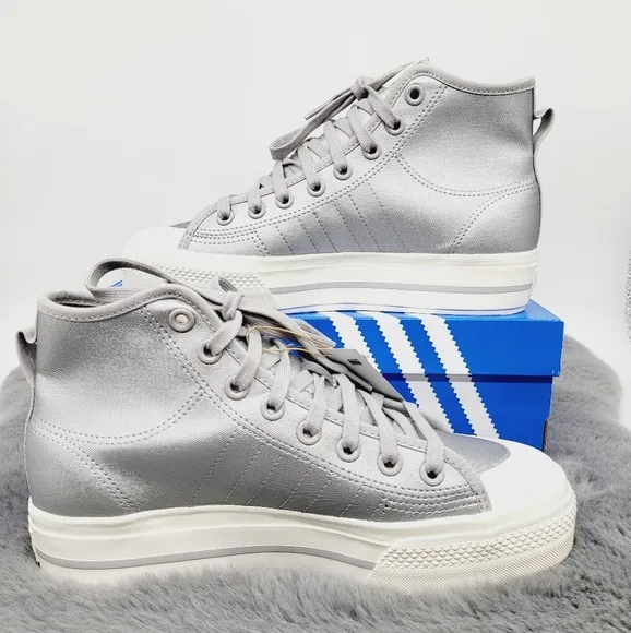 New adidas Nizza RF Platform Mid Shoes Silver Metallic Women's Size 7.5