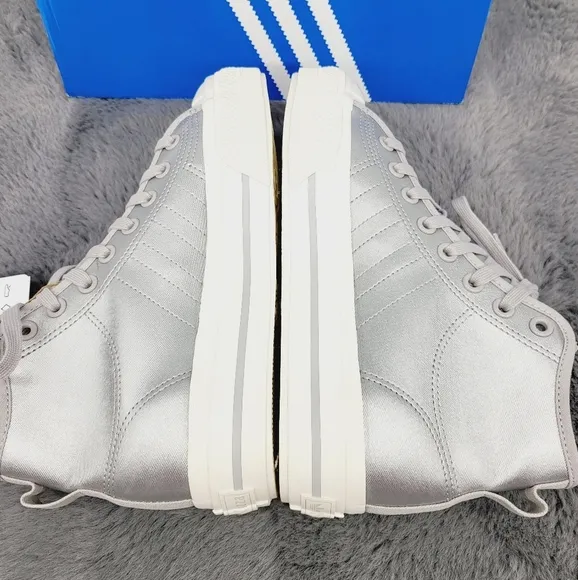 New adidas Nizza RF Platform Mid Shoes Silver Metallic Women's Size 7.5