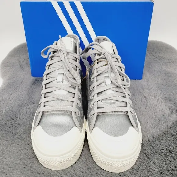 New adidas Nizza RF Platform Mid Shoes Silver Metallic Women's Size 7.5