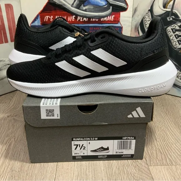 New Adidas Runfalcon 3.0 Running Sneakers Sizes 7, 7.5 Women HP7556 Black/White