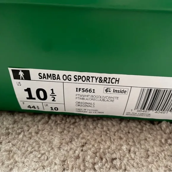 New Adidas Samba OG x Sporty &amp; Rich Sneakers in Gold White 10.5 or 11