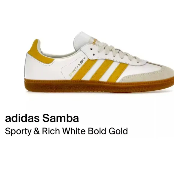 New Adidas Samba OG x Sporty &amp; Rich Sneakers in Gold White 10.5 or 11