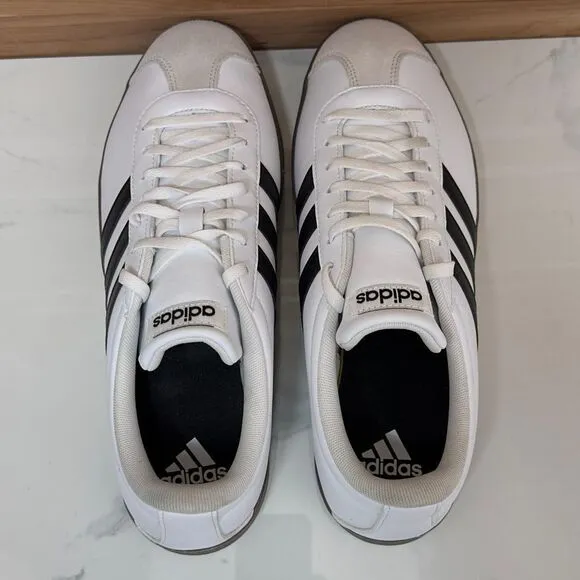 NEW -‎ Adidas VL Court 2.0 Classic White Sneakers with Black Stripes Size 11