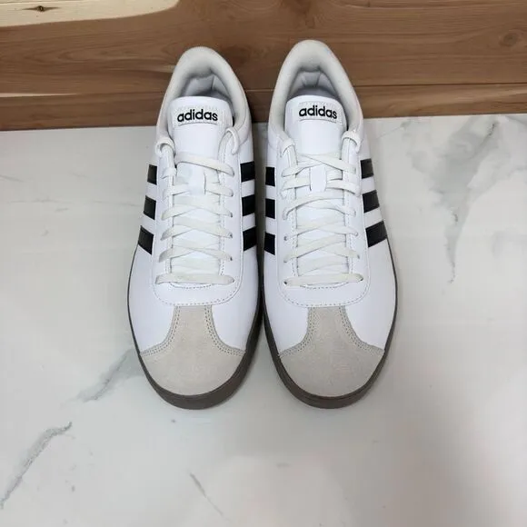 NEW -‎ Adidas VL Court 2.0 Classic White Sneakers with Black Stripes Size 11