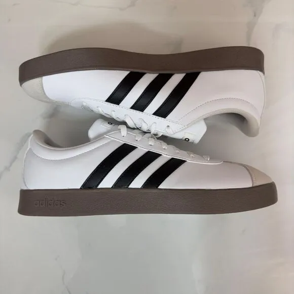 NEW -‎ Adidas VL Court 2.0 Classic White Sneakers with Black Stripes Size 11