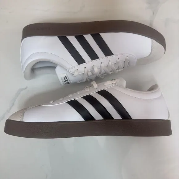 NEW -‎ Adidas VL Court 2.0 Classic White Sneakers with Black Stripes Size 11
