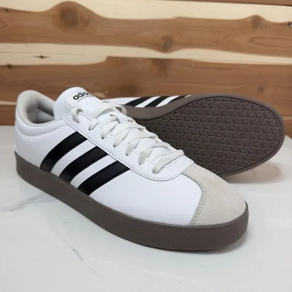 NEW -‎ Adidas VL Court 2.0 Classic White Sneakers with Black Stripes Size 11