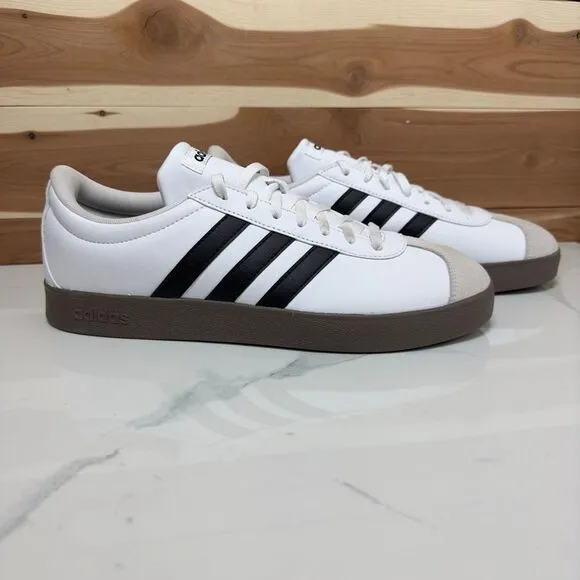 NEW -‎ Adidas VL Court 2.0 Classic White Sneakers with Black Stripes Size 11
