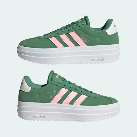 New Adidas Woman Green &amp; Pink Platform Sneakers - Size 9 US