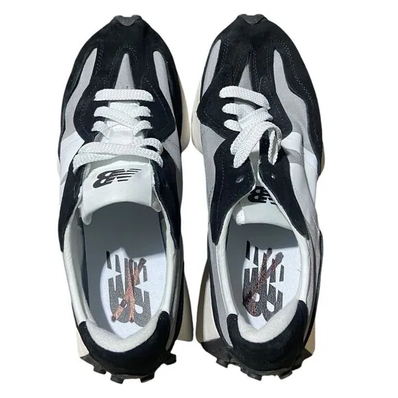 New Balance 327 Sneakers Mens 9 Black Grey U327WEC Big N Sporty Activewear Suede
