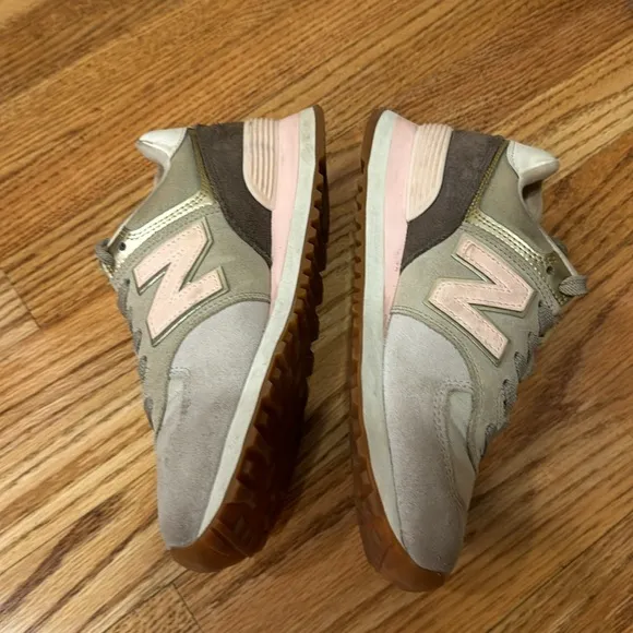 New Balance 574 Metallic Patch Khaki Pink Shoe