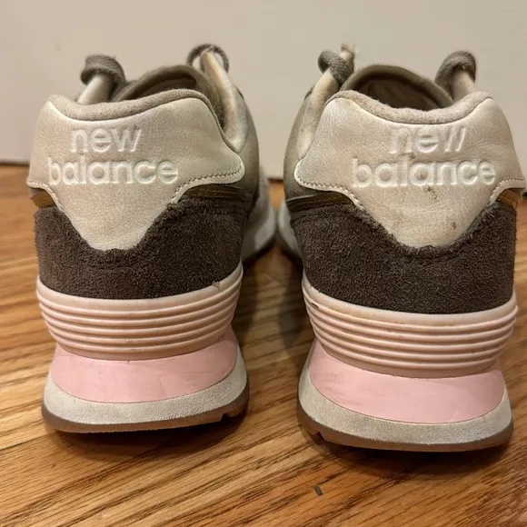 New Balance 574 Metallic Patch Khaki Pink Shoe