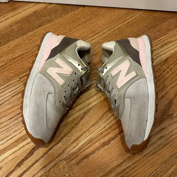 New Balance 574 Metallic Patch Khaki Pink Shoe