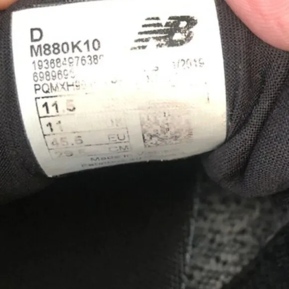 New Balance Fresh Foam 880 V10 Black and White Running Shoes 11.5