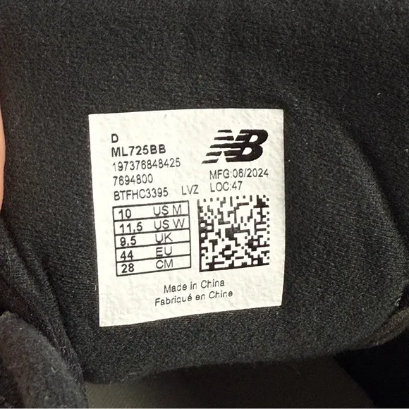 New Balance Shoes Mens Size 10 Black &amp; White 725 Casual Comfort Sneakers ML725BB