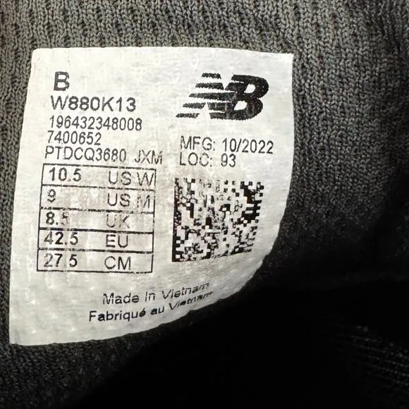 New Balance Unisex 880 V13 W880K13 Black Running Shoes Sneakers M 9 W 10.5 B