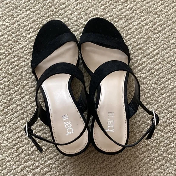 NEW Bar III Suede Block Heel Sandals High Heeled Shoes 8.5 Black Minimal NWOB