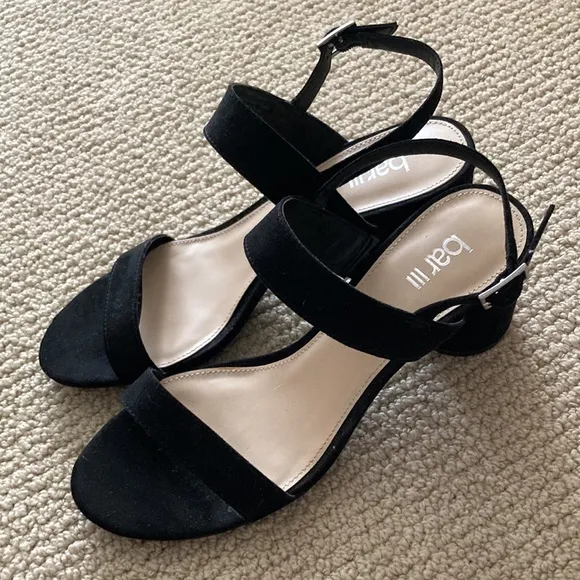 NEW Bar III Suede Block Heel Sandals High Heeled Shoes 8.5 Black Minimal NWOB