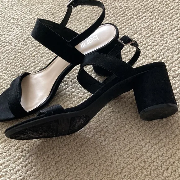 NEW Bar III Suede Block Heel Sandals High Heeled Shoes 8.5 Black Minimal NWOB