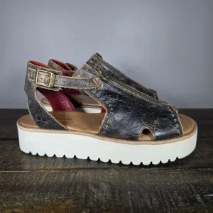 NEW Bed Stu Clancy Womens Size 8 Leather Rustic Zip Platform Sandals Blavk Lux