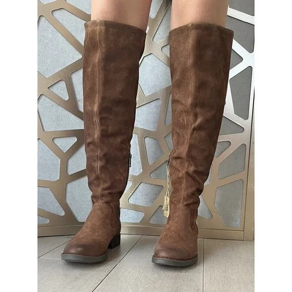 New Born Børn Britton Knee Boot Leather Low Block Heel 7.5 Women Rts260