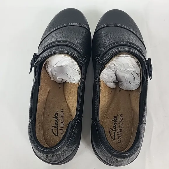 NEW Clarks Women's Cheyn Madi Low Heel Black Slip on Shoes Sz 7.5 NIB