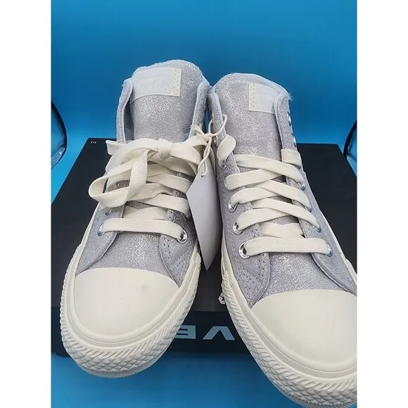 NEW Converse Women’s CTAS Madison Mid Sneaker In Silver Size 6.5 SPARKLE