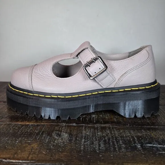 NEW Dr Martens Bethan Womens Size 9 Leather Double Strap Platform Shoes Taupe