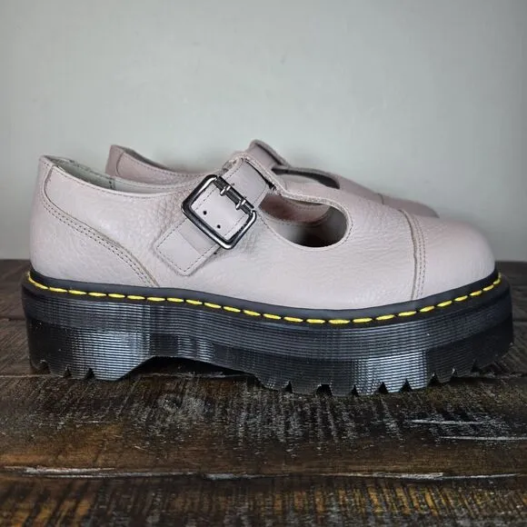 NEW Dr Martens Bethan Womens Size 9 Leather Double Strap Platform Shoes Taupe