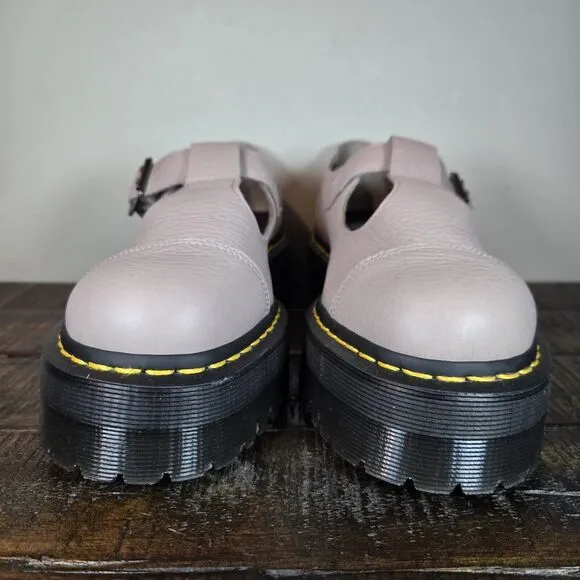 NEW Dr Martens Bethan Womens Size 9 Leather Double Strap Platform Shoes Taupe