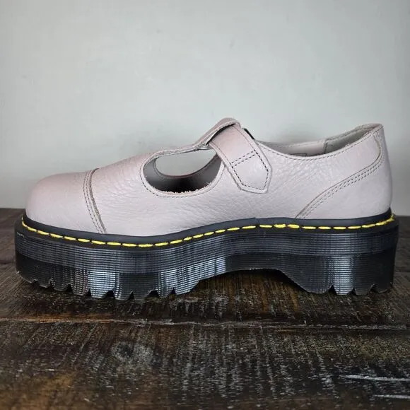 NEW Dr Martens Bethan Womens Size 9 Leather Double Strap Platform Shoes Taupe
