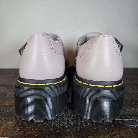 NEW Dr Martens Bethan Womens Size 9 Leather Double Strap Platform Shoes Taupe