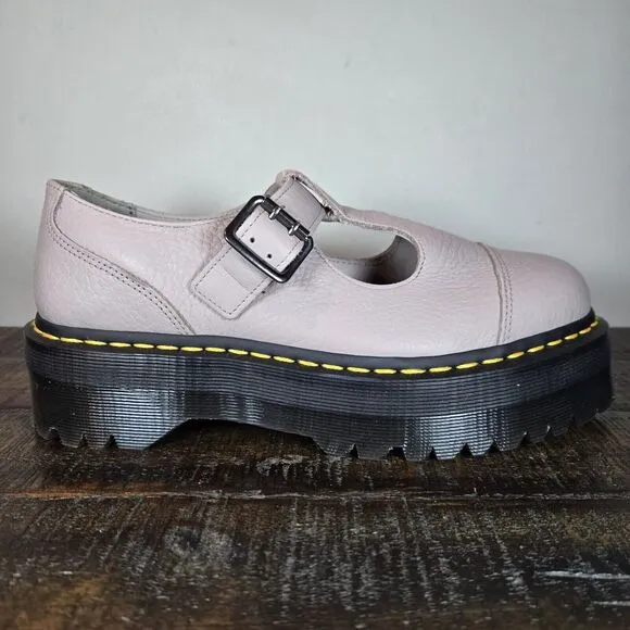 NEW Dr Martens Bethan Womens Size 9 Leather Double Strap Platform Shoes Taupe