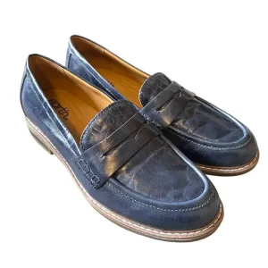 NEW! Earth Shoes 8 Javas Round Toe LEATHER Slip-on Penny Loafers COMFORT Blue