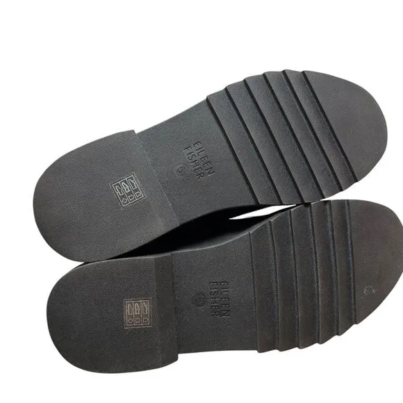 NEW‎ Eileen Fisher Fact Black Patent Leather Loafer Women's SlipOn Shoes Size 5