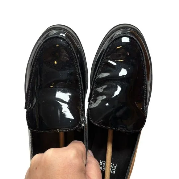 NEW‎ Eileen Fisher Fact Black Patent Leather Loafer Women's SlipOn Shoes Size 5