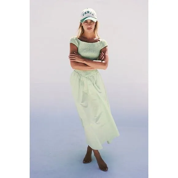 New Free People Ceci Smocked Midi Dress Free-est $98 SMALL Mint Green