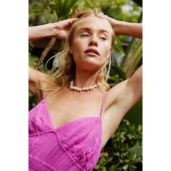 NEW FREE PEOPLE Sz L VERBENA MIDI DRESS PINK