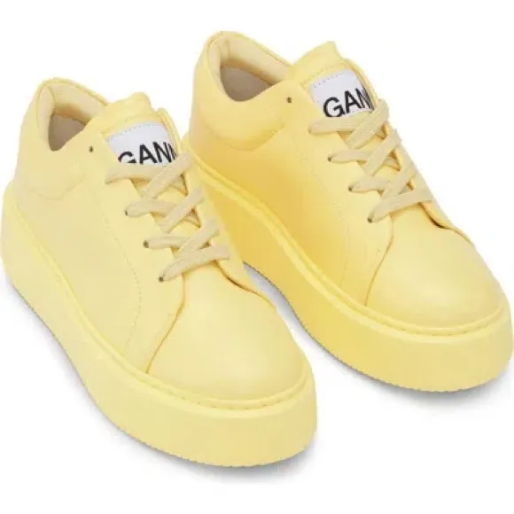 NEW GANNI Low Top Trainers Platform Sneakers Pale Banana US 10 EU 40