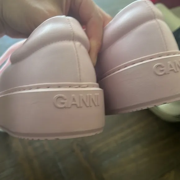 NEW GANNI Vegan Leather Low Top Trainers Platform Sneakers Pale Lilac Pink