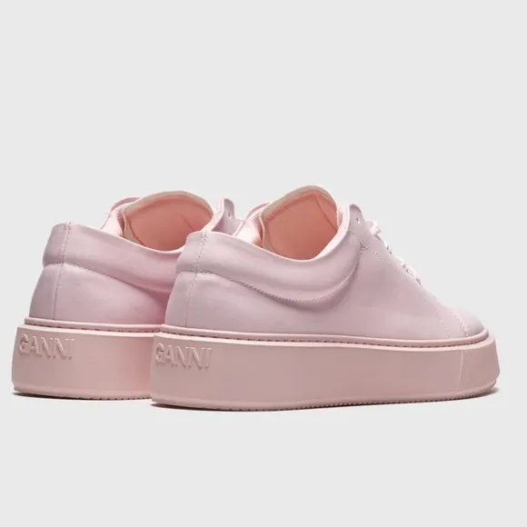 NEW GANNI Vegan Leather Low Top Trainers Platform Sneakers Pale Lilac Pink
