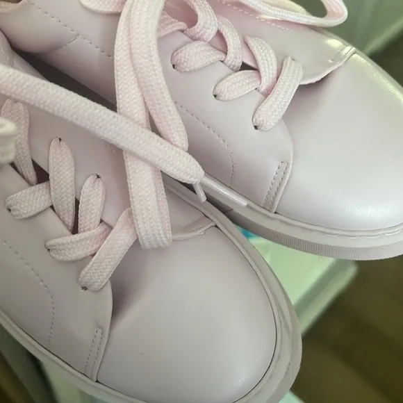 NEW GANNI Vegan Leather Low Top Trainers Platform Sneakers Pale Lilac Pink