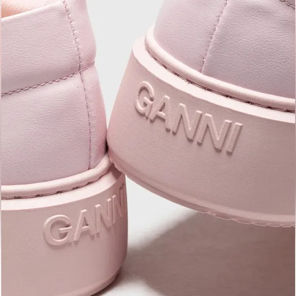 NEW GANNI Vegan Leather Low Top Trainers Platform Sneakers Pale Lilac Pink