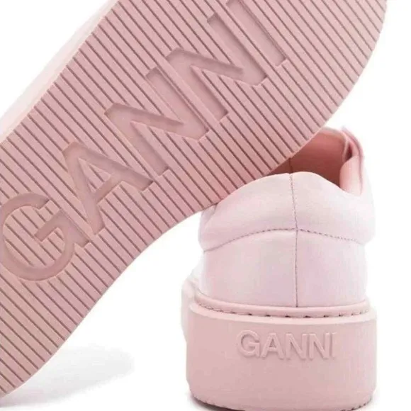 NEW GANNI Vegan Leather Low Top Trainers Platform Sneakers Pale Lilac Pink
