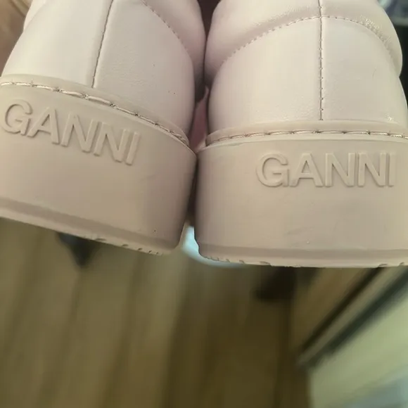 NEW GANNI Vegan Leather Low Top Trainers Platform Sneakers Pale Lilac Pink